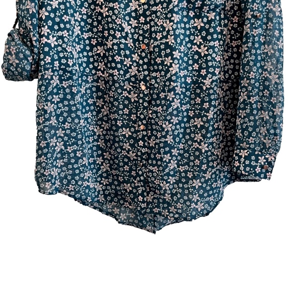 Candie's Parisian Ditsy Floral Adjustable Sleeves Button Up Split Hem Tunic XL - Picture 11 of 16